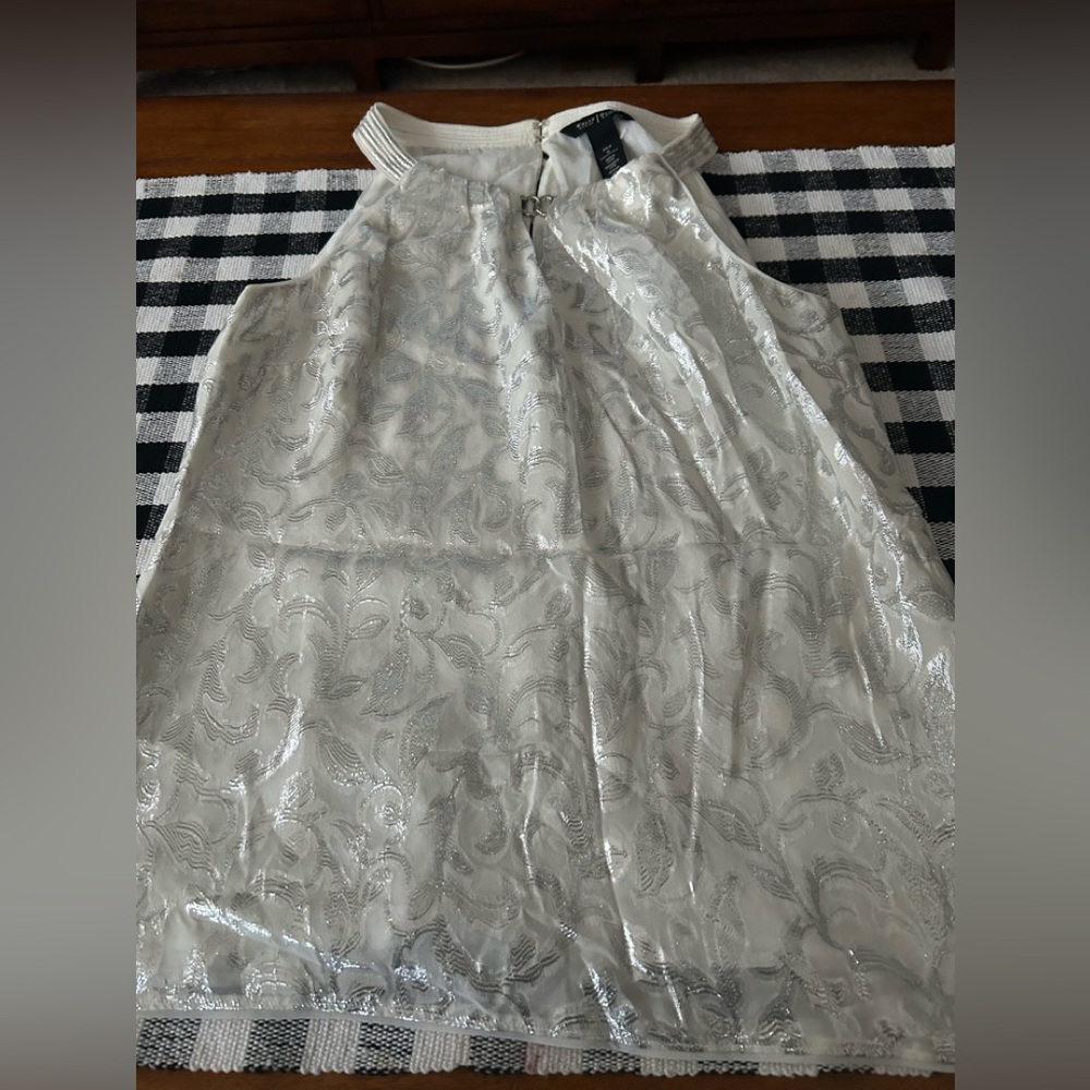 White House Black Market White silk and Silver halter top